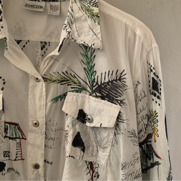 Chico's White and Black Embroidered Shirt - Picture 4 of 7